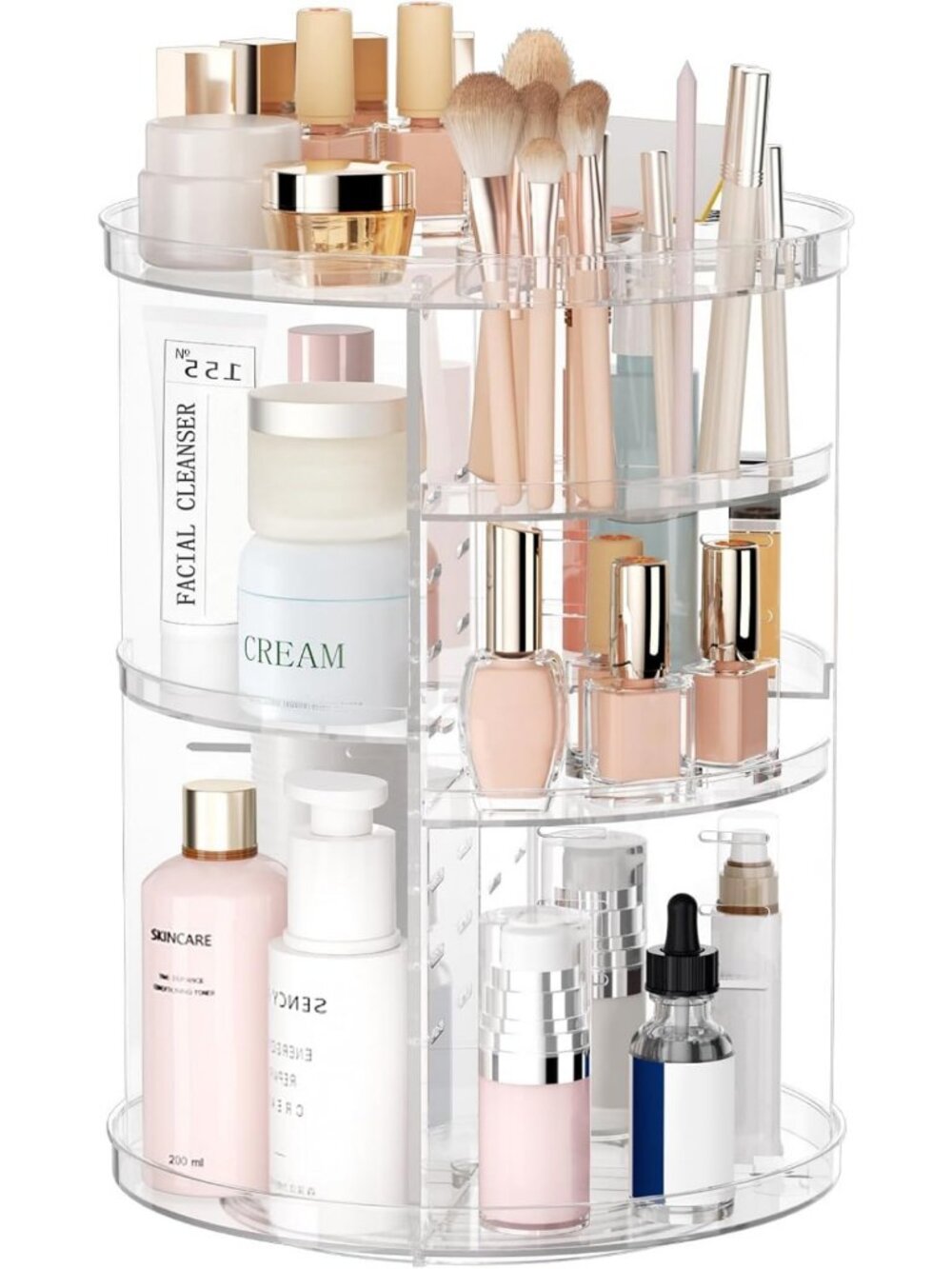 Spinning Makeup Organizer with 8 Adjustable Layers, Brush Holder & Perfume Tray